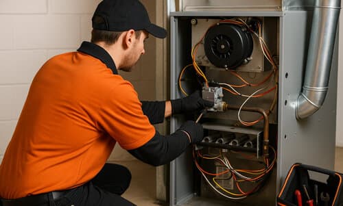 HVAC technician servicing a furnace.
